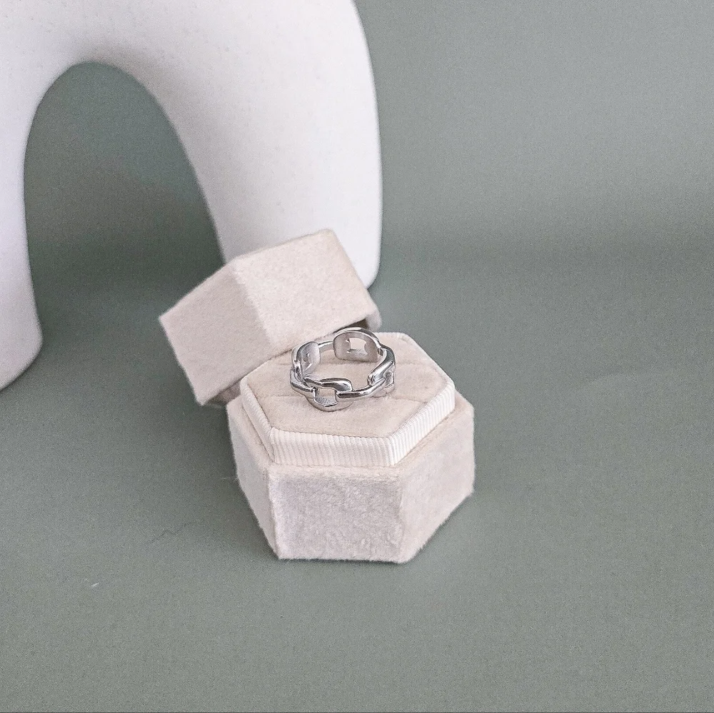 Stainless steel silver tone chain link ring new